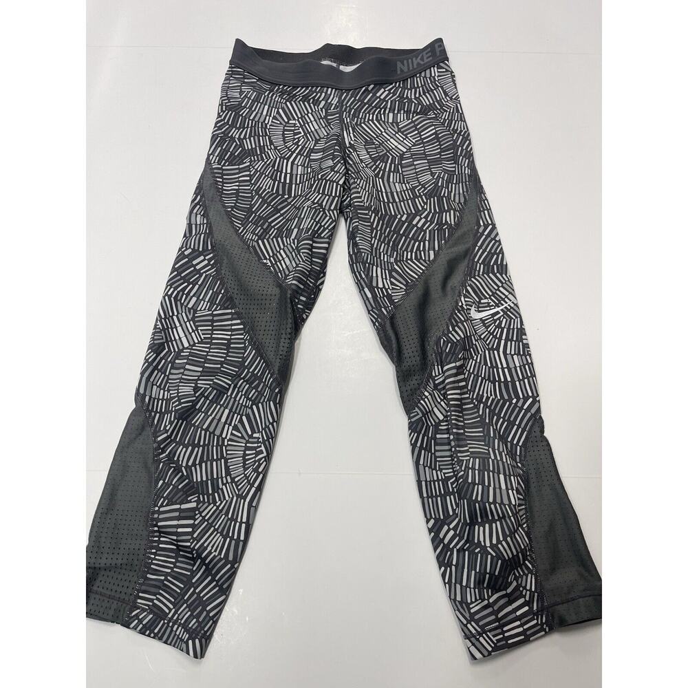 Nike Pro Sports Capri Dri-fit Leggings Women's Size Medium Gray White Print